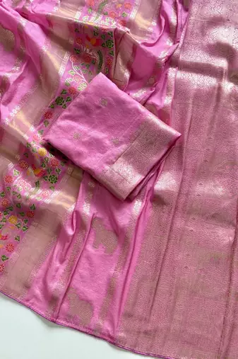 Pink Color Jari Jaqurad Weaving With Minakari Jaal Work Georgette Saree