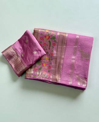 Pink Color Jari Jaqurad Weaving With Minakari Jaal Work Georgette Saree 4