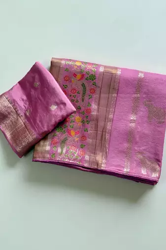 Pink Color Jari Jaqurad Weaving With Minakari Jaal Work Georgette Saree
