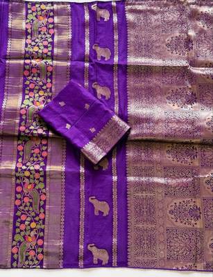 Purple Color Jari Jaqurad Weaving With Minakari Jaal work Georgette Saree 1