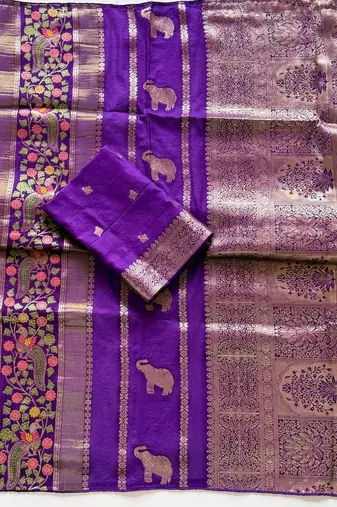 Purple Color Jari Jaqurad Weaving With Minakari Jaal work Georgette Saree