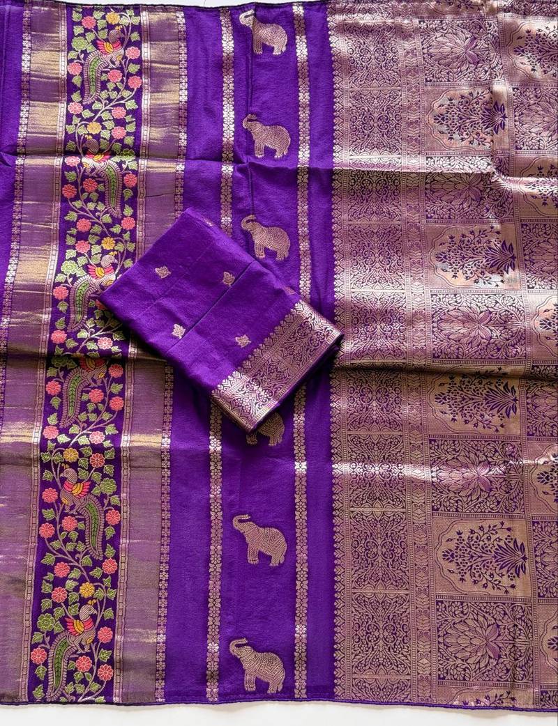 Purple Color Jari Jaqurad Weaving With Minakari Jaal work Georgette Saree