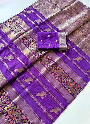 Purple Color Jari Jaqurad Weaving With Minakari Jaal work Georgette Saree 2