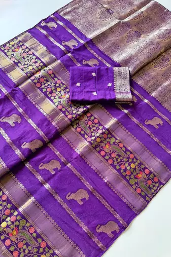 Purple Color Jari Jaqurad Weaving With Minakari Jaal work Georgette Saree