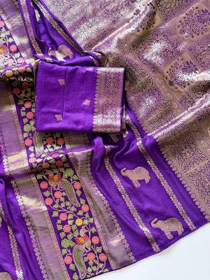 Purple Color Jari Jaqurad Weaving With Minakari Jaal work Georgette Saree 3