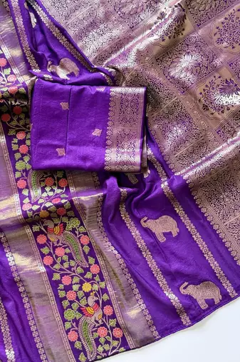 Purple Color Jari Jaqurad Weaving With Minakari Jaal work Georgette Saree