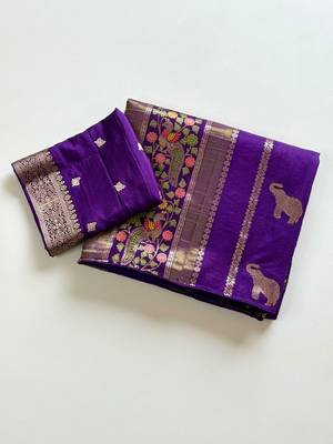 Purple Color Jari Jaqurad Weaving With Minakari Jaal work Georgette Saree 4