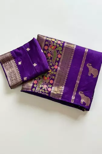 Purple Color Jari Jaqurad Weaving With Minakari Jaal work Georgette Saree