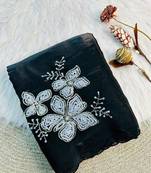 Black Color embroidery sequence work Organza Saree