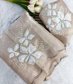 Cream Color embroidery sequence work Organza Saree