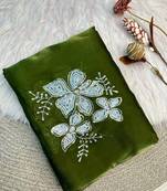 Green Color embroidery sequence work Organza Saree