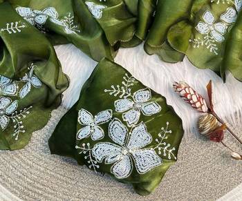 Green Color embroidery sequence work Organza Saree 2