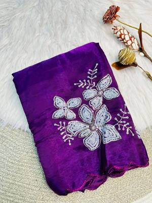 purple Color embroidery sequence work Organza Saree 1
