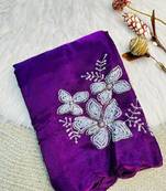 purple Color embroidery sequence work Organza Saree