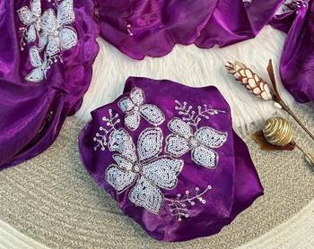 purple Color embroidery sequence work Organza Saree 3