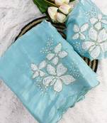 Sky-Blue Color embroidery sequence work Organza Saree