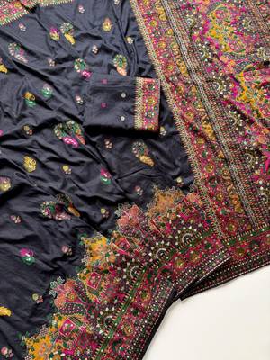 Black Color Kashmiri Thread Zari Woven Work Pashmina Dola Silk Saree 2