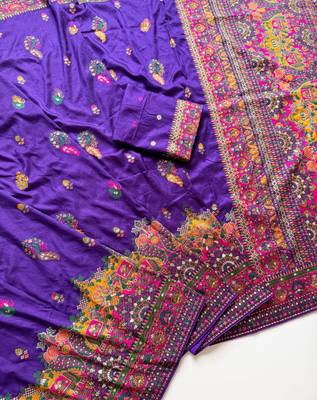  Purple Color Kashmiri Thread Zari Woven Work Pashmina Dola Silk Saree 3