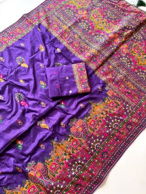  Purple Color Kashmiri Thread Zari Woven Work Pashmina Dola Silk Saree 4