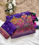  Purple Color Kashmiri Thread Zari Woven Work Pashmina Dola Silk Saree