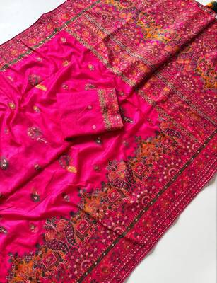 Rani Pink Color Kashmiri Thread Zari Woven Work Pashmina Dola Silk Saree 3