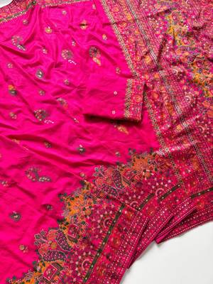 Rani Pink Color Kashmiri Thread Zari Woven Work Pashmina Dola Silk Saree 4