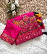 Rani Pink Color Kashmiri Thread Zari Woven Work Pashmina Dola Silk Saree