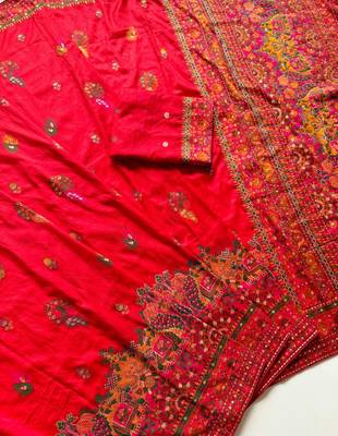 Red Color Kashmiri Thread Zari Woven Work Pashmina Dola Silk Saree 3
