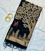 Black Color Zari weaving design Khadi Cotton Saree