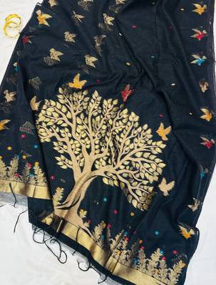 Black Color Zari weaving design Khadi Cotton Saree 2