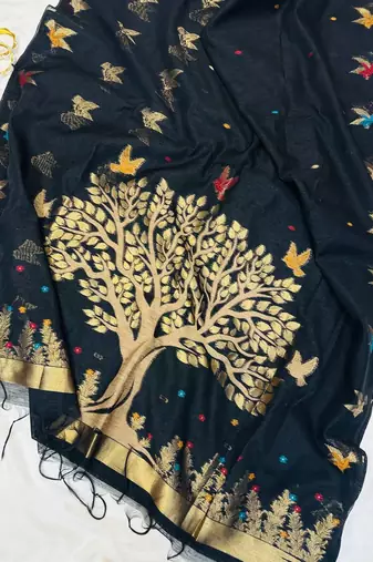 Black Color Zari weaving design Khadi Cotton Saree
