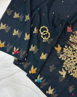 Black Color Zari weaving design Khadi Cotton Saree 3