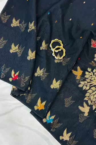 Black Color Zari weaving design Khadi Cotton Saree