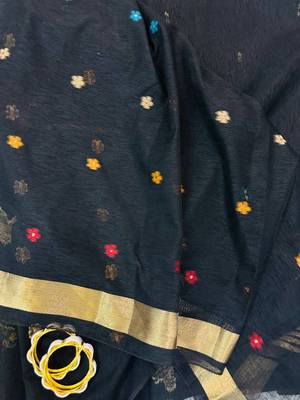 Black Color Zari weaving design Khadi Cotton Saree 4