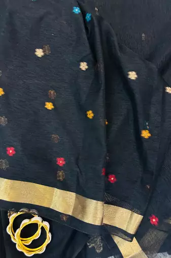 Black Color Zari weaving design Khadi Cotton Saree