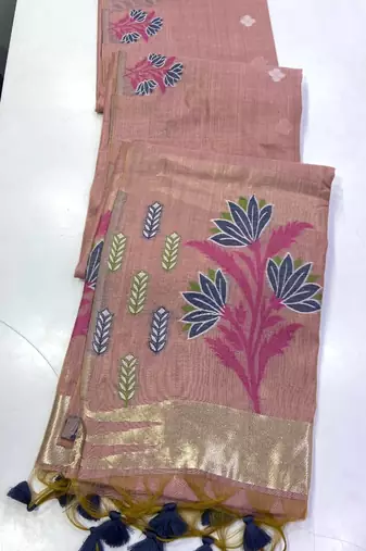 Light Pink Color woven floral motifs Silk Saree