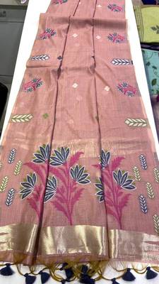 Light Pink Color woven floral motifs art silk saree 2