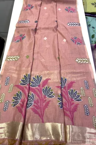 Light Pink Color woven floral motifs art silk saree