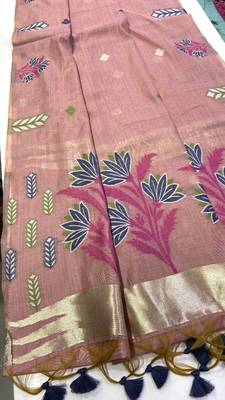 Light Pink Color woven floral motifs art silk saree 3