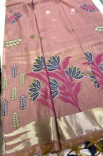 Light Pink Color woven floral motifs art silk saree