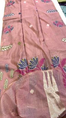 Light Pink Color woven floral motifs art silk saree 4