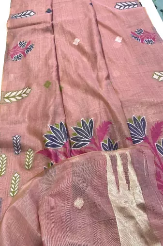 Light Pink Color woven floral motifs art silk saree