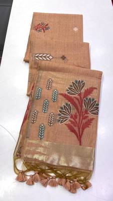 Peach Color woven floral motifs art silk saree 2
