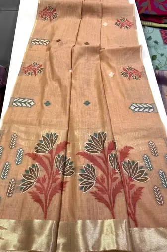 Peach Color woven floral motifs art silk saree