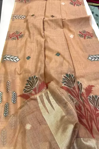 Peach Color woven floral motifs art silk saree
