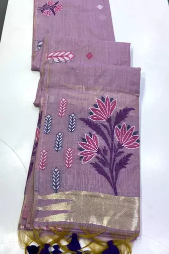 Purple Color woven floral motifs Silk Saree