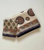 Off White Color Jari Jaqurad Weaving With Print Work Dola Silk Saree