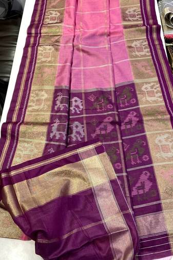 Pink Color Unique Chex and Patola combination  Pure silk Saree
