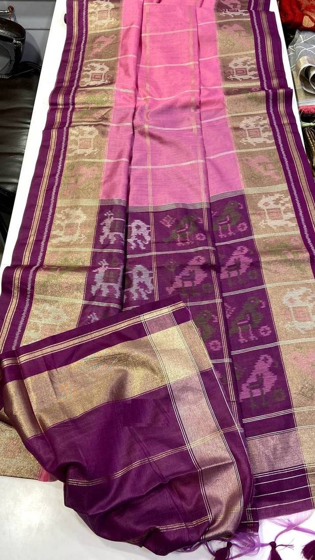 Pink Color Unique Chex and Patola combination  Pure silk Saree