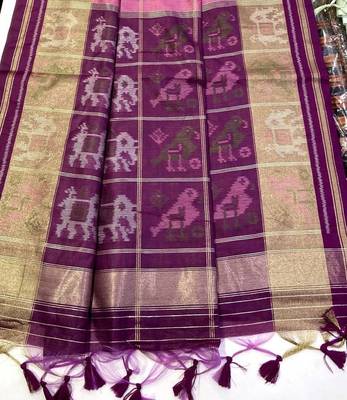 Pink Color Unique Chex and Patola combination  Pure art silk saree 3